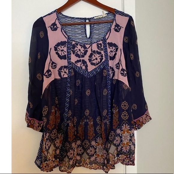 Anthropologie Sheer Peasant Top - EXCELLENT CNDTN - Picture 1 of 4